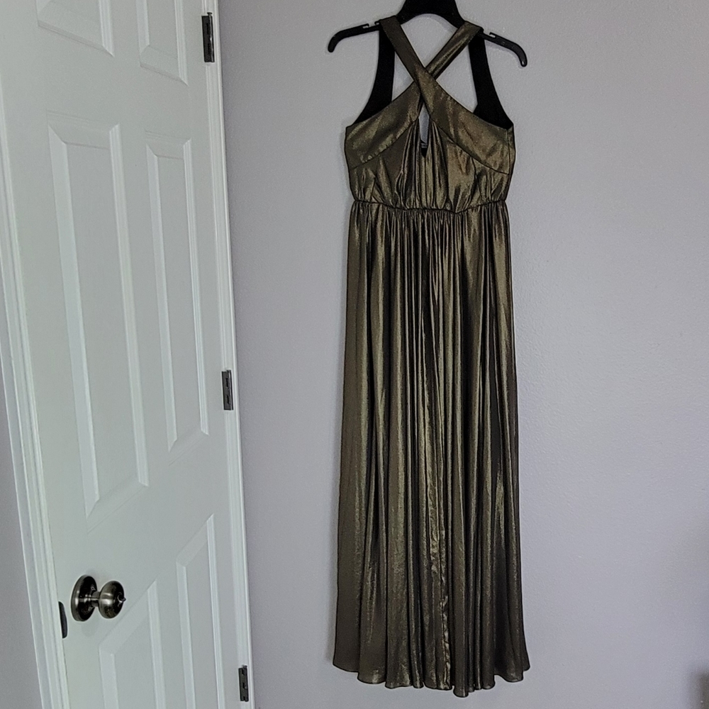 HALSTON  HERITAGE HALTER BRONZE MAXI DRESS/ SIZE  0